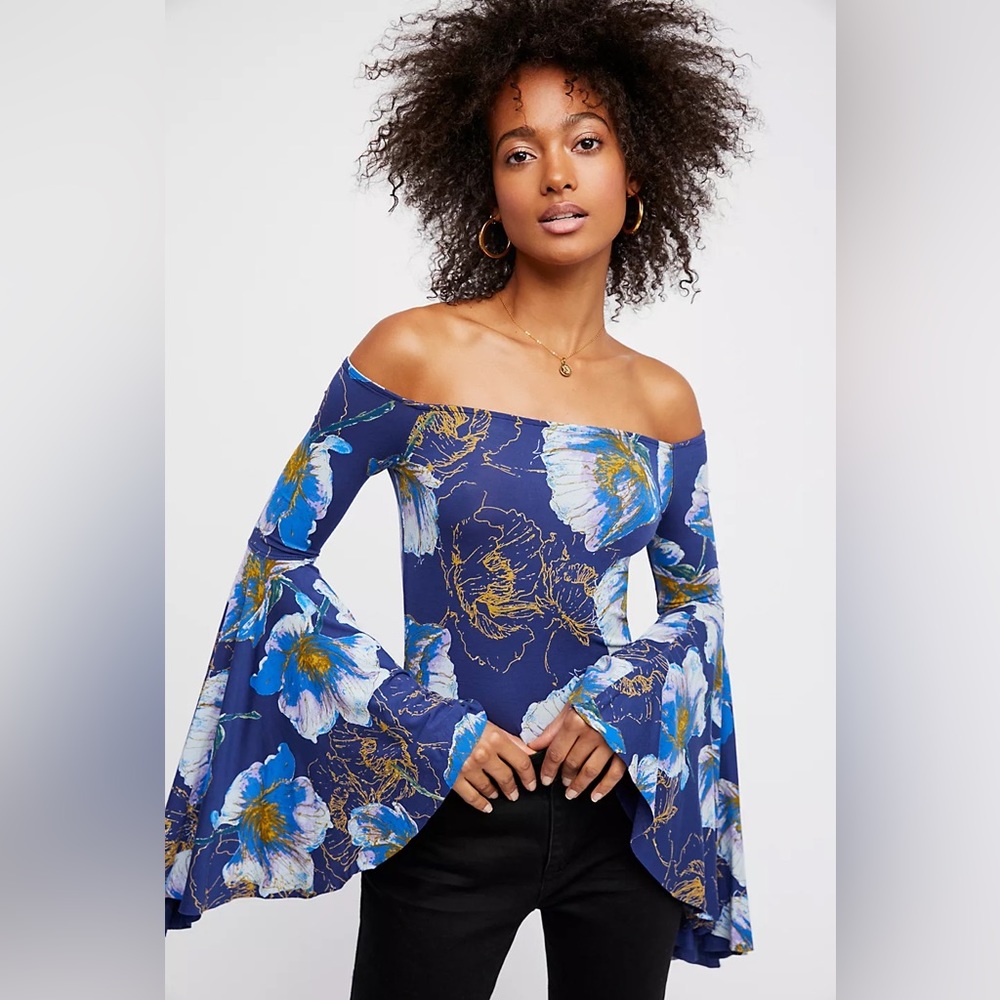 Free People Bell Sleeve Birds of Paradise Top S